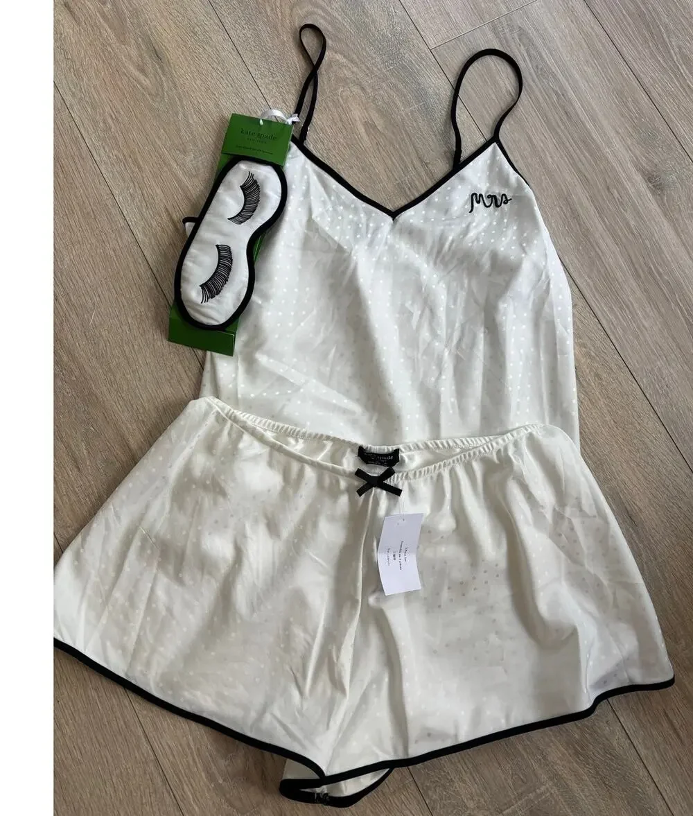Kate Spade New York Satin Pajama Cami & Short Set Small Eye Mask 
